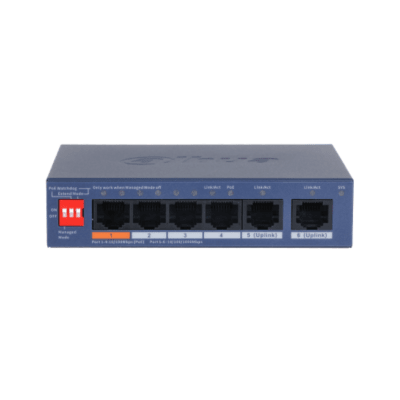 Switch Dahua 4 puertos PoE 10/100 y 2 puertos 10/100/1000 Uplink Gigabit Administrable DH-CS4006-4ET2GT-601