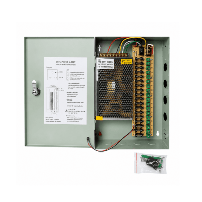 Fuente de poder ZKTeco de 12V 20A con 9 canales de conexión ZK-20A-9CH1