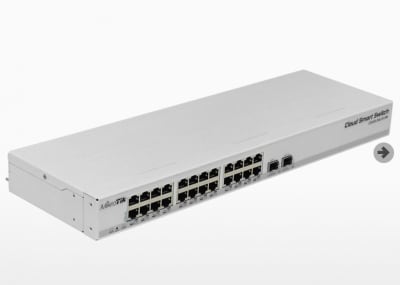 SWITCH MIKROTIK SMART SWOS RACK 24-1000 2-SFP/SFP+10G 10-30V POE-IN CSS326-24G-2S+RM1