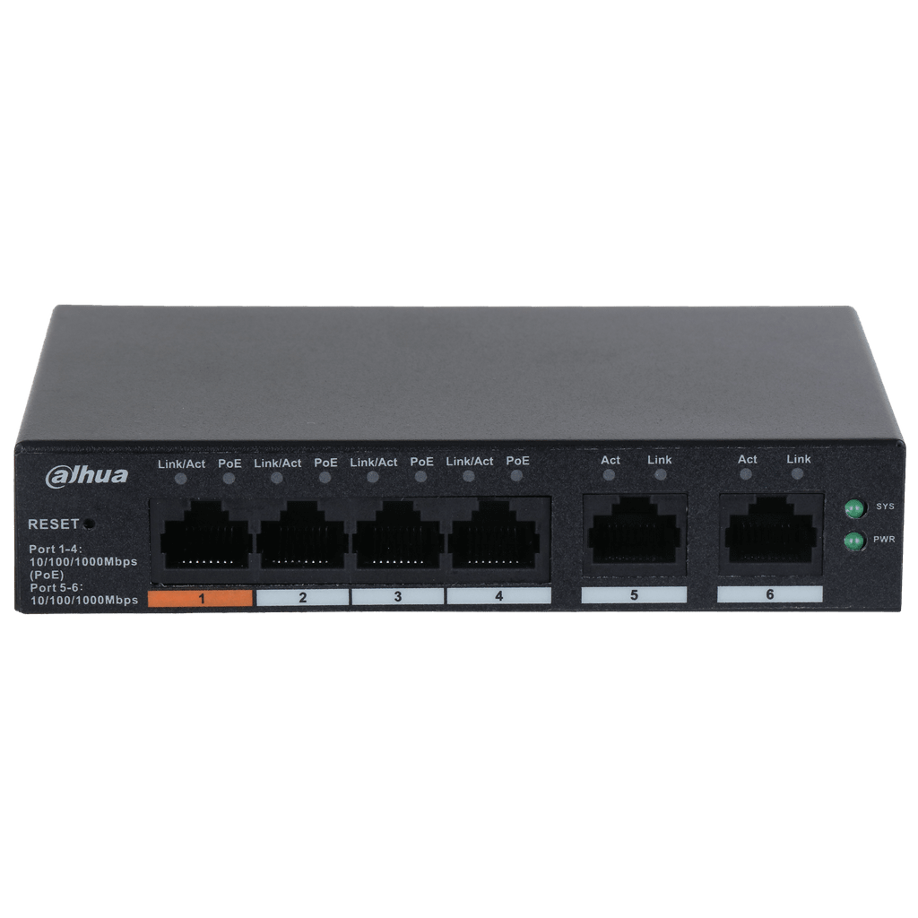 SWITCH DAHUA 6 PUERTOS GIGABIT 4XPOE 2 Uplink DH-CS4006-4GT-60 0