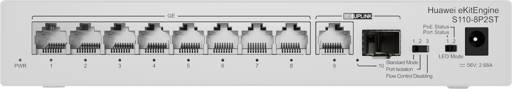 SWITCH HUAWEI 8 PUERTOS POE eKit 10/100/1000 BASE-T PORTS PoE+ 1*GE S110-8P2ST1