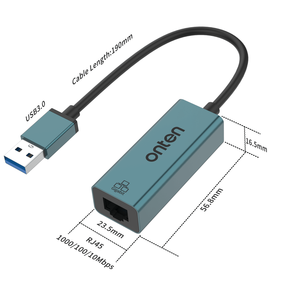 ADAPTADOR USB 3.0 A ETHERNET GIGABIT ONTEN OTN-52251