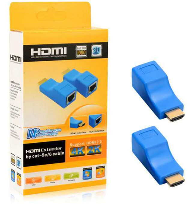 EXTENSOR HDMI SOBRE UTP CAT6 HASTA 30 MT PASIVO AZUL2