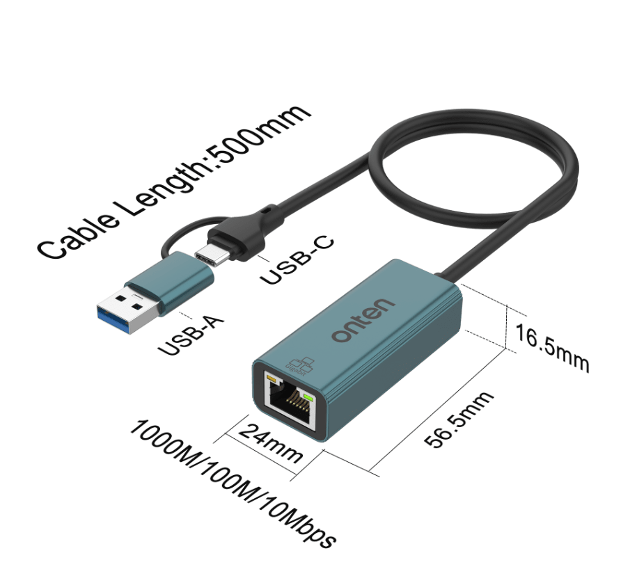 ADAPTADOR ETHERNET ONTEN USB-C/USB 3.0 OTN-UE106+2