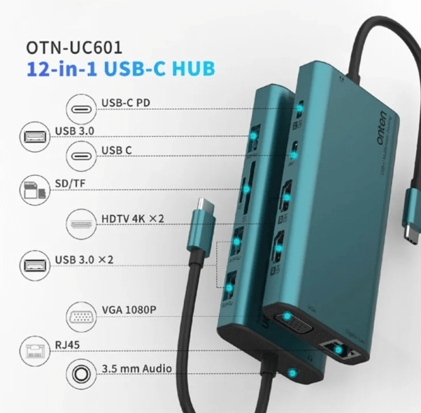 DOCKING ONTEN USB-C MULTIFUNCION 12 EN 1 4K GIGABIT OTN-UC6013