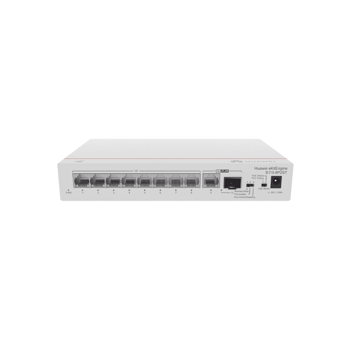 SWITCH HUAWEI 8 PUERTOS 10/100/1000 PoE 1 PUERTO GE UPLINK NO ADMINISTRABLE S110-8T2ST 0