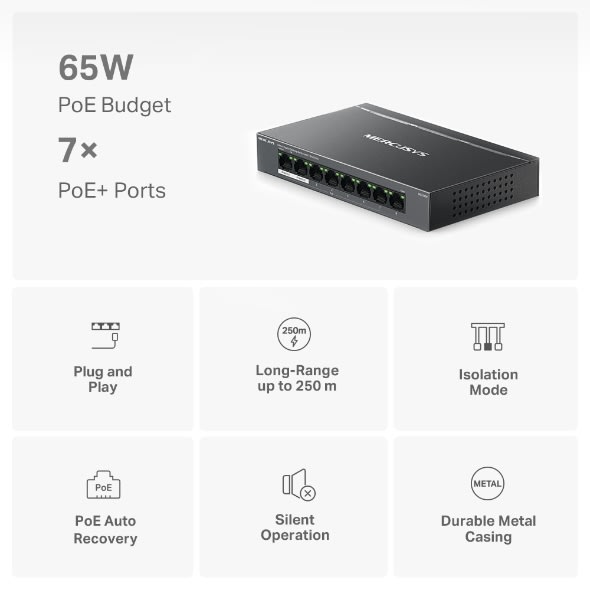 SWITCH MERCUSYS 8 PUERTOS GIGA + 7 PUERTOS POE MS108GP6