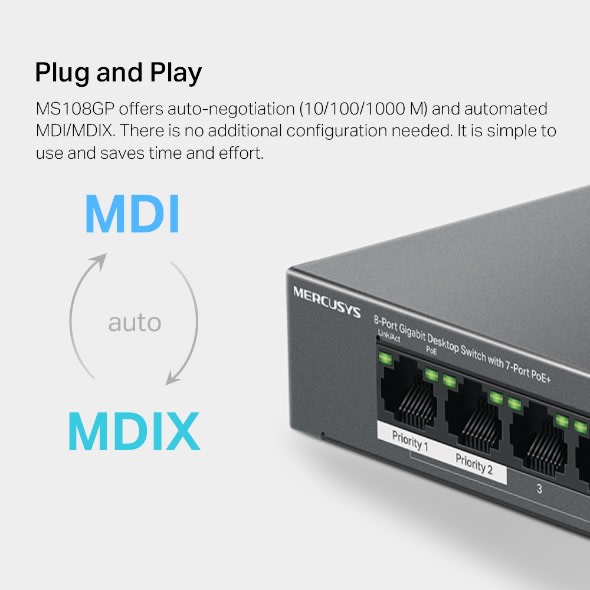 SWITCH MERCUSYS 8 PUERTOS GIGA + 7 PUERTOS POE MS108GP2
