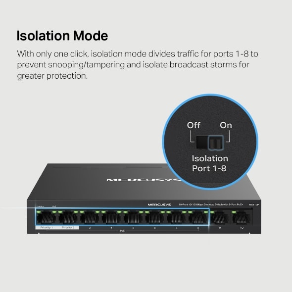 SWITCH MERCUSYS 10 PUERTOS  10/100 MBPS CON 8 PUERTOS POE MS110P4