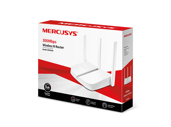 ROUTER MERCUSYS WIRELESS 300MPBS 3 ANTENAS FIJAS 5DBI  2-LAN 1 WAN 2,4GHZ MW305R1
