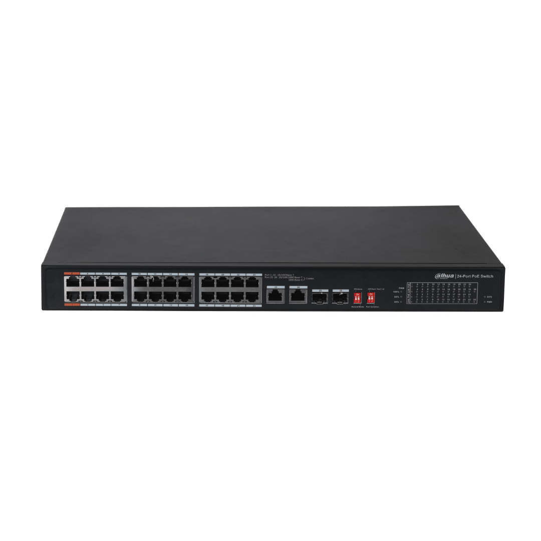 Switch Dahua 24 Puertos PoE 2 uplink RJ45 2 SFP No Administrable DH-PFS3226-24ET-2402