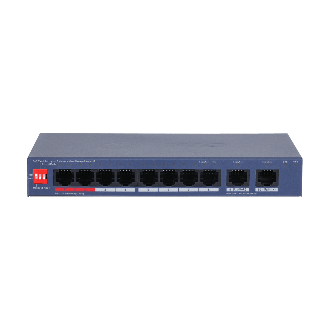 SWITCH DAHUA 8 PUERTOS ETHERNET POE 2 PUERTOS UPLINK GIGABIT GESTIONADO EN LA NUBE 110W DH-CS4010-8ET2GT-1102