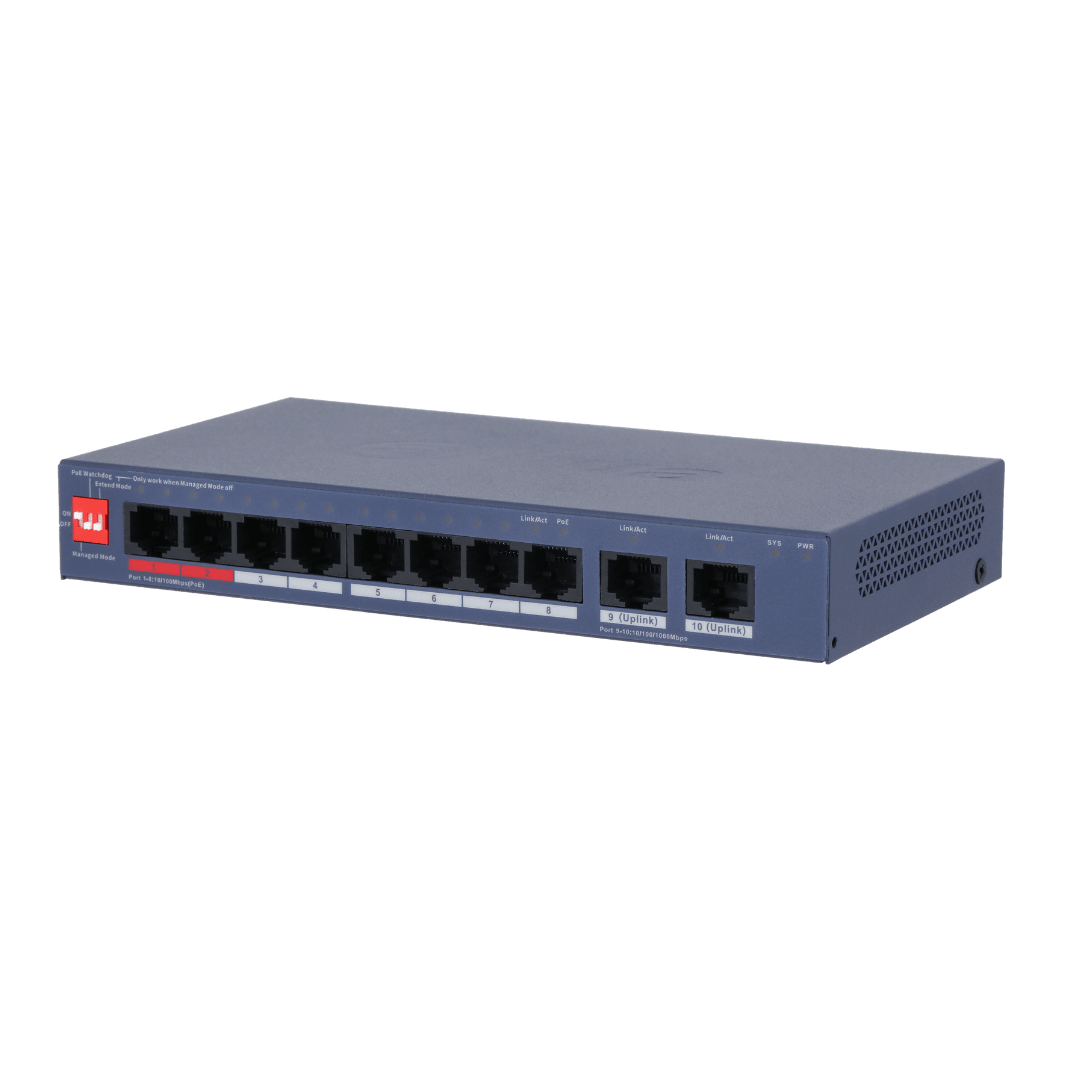 SWITCH DAHUA 8 PUERTOS ETHERNET POE 2 PUERTOS UPLINK GIGABIT GESTIONADO EN LA NUBE 110W DH-CS4010-8ET2GT-110 0