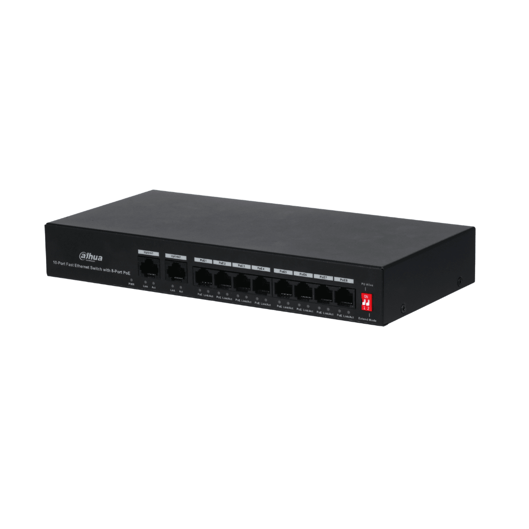 SWITCH DAHUA 8 PUERTOS POE 2 UPLINK ETHERNET DH-PFS3010-8ET-65 0