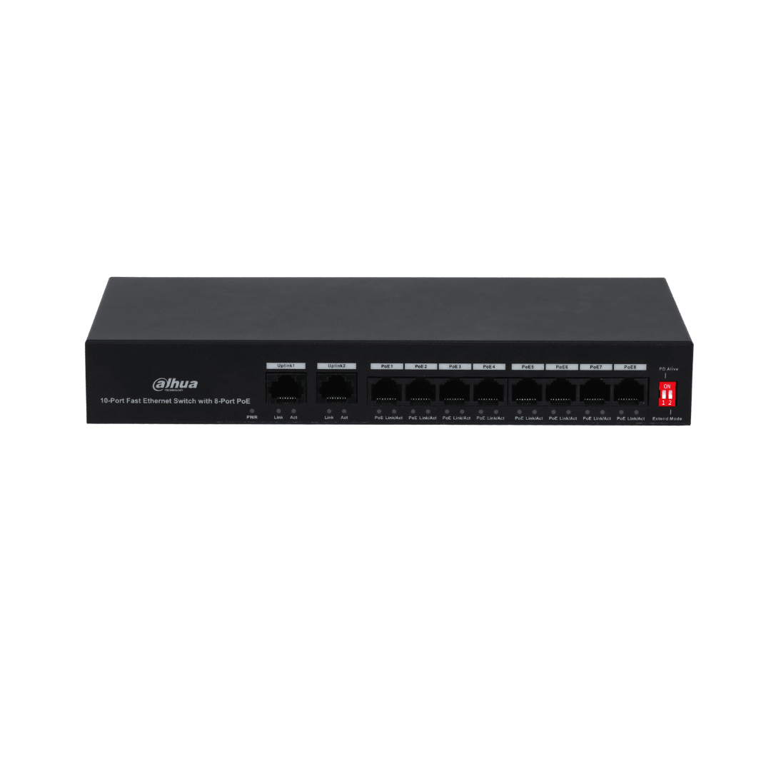 SWITCH DAHUA 8 PUERTOS POE 2 UPLINK ETHERNET DH-PFS3010-8ET-652