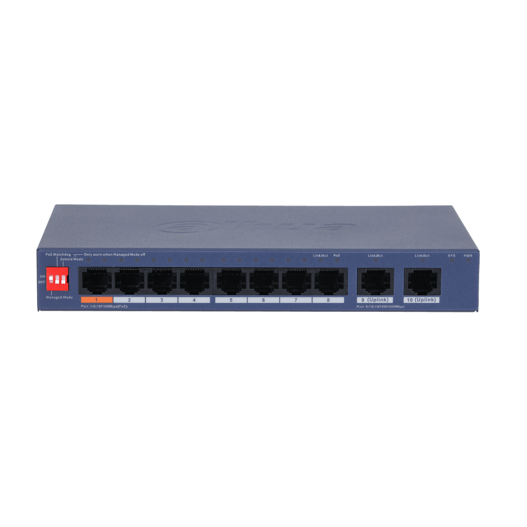 SWITCH DAHUA 8 PUERTOS POE ETHERNET 2 PUERTOS UPLINK GIGABIT GESTIONADO EN LA NUBE DH-CS4010-8ET2GT-602