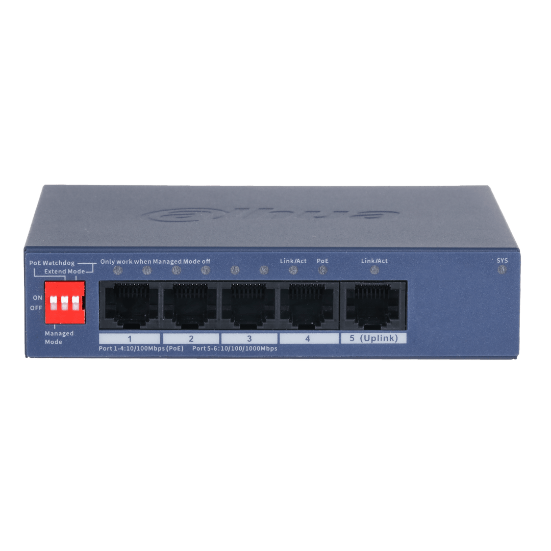 SWITCH DAHUA 4 PUERTOS POE ETHERNET 1 PUERTO UPLINK GIGABIT GESTIONADO POR LA NUBE 36W DH-CS4005-4ET1GT-362