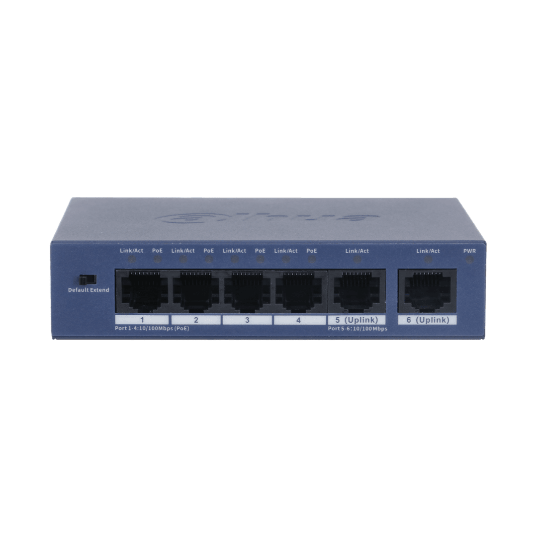 SWITCH DAHUA CON 4 PUERTOS POE Y 2 PUERTOS 10/100 36W DH-S3006-4ET-362
