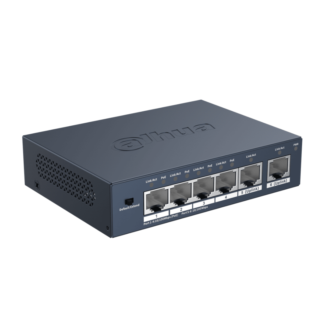 SWITCH DAHUA CON 4 PUERTOS POE Y 2 PUERTOS 10/100 36W DH-S3006-4ET-363