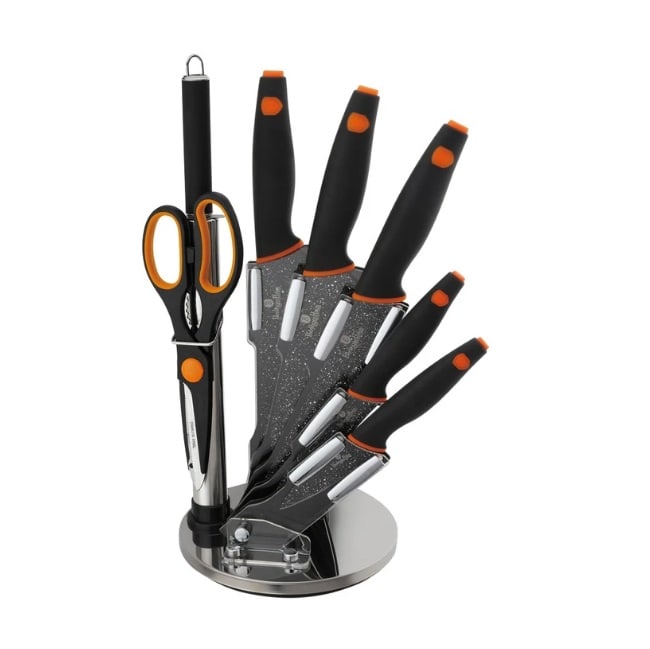 SET DE CUCHILLOS CON REVESTIMIENTO DE MARMOL DE 8 PIEZAS CON SOPORTE