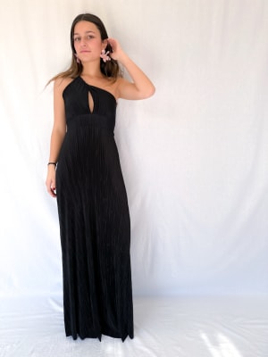 VESTIDO TERE NEGRO PLISADO