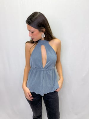 POLERA ADELA CELESTE BRILLO