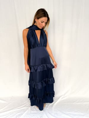 VESTIDO SARA AZUL MARINO SEDA