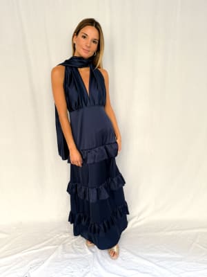 VESTIDO SARA AZUL MARINO SEDA