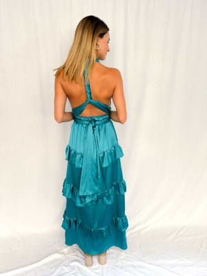 VESTIDO SARA TURQUESA SEDA