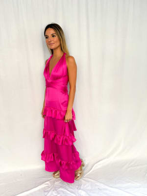 VESTIDO SARA FUCSIA SEDA