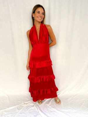 VESTIDO SARA ROJO SEDA