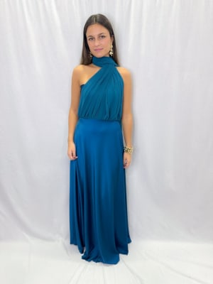 VESTIDO MACARENA AZUL PETROLEO