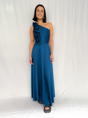 VESTIDO VICENTA AZUL PETROLEO