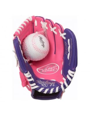 GUANTE BÉISBOL RAWLINGS INFANTIL ROSADO/MORADO CON PELOTA