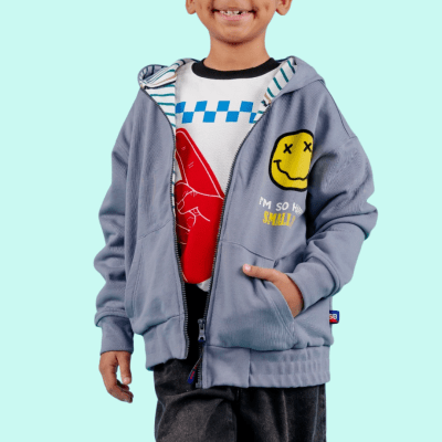 Sudadera Capucha Happy Plomo1