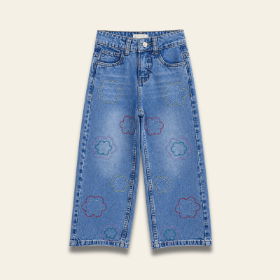 Pantalon Denim Flowers Azul1