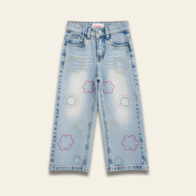 Pantalon Denim Flowers Celeste1