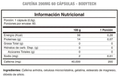 Cafeína BodyTECH 200MG 60 Cápsulas. 2