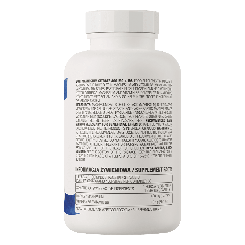 Citrato de Magnesio 400MG+B6 Ostrovit 90 Tabletas. 2