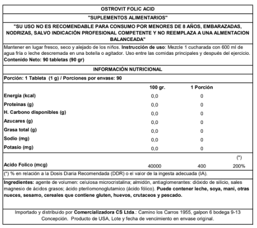 Acido Folico Ostrovit 90 Tabletas. 2