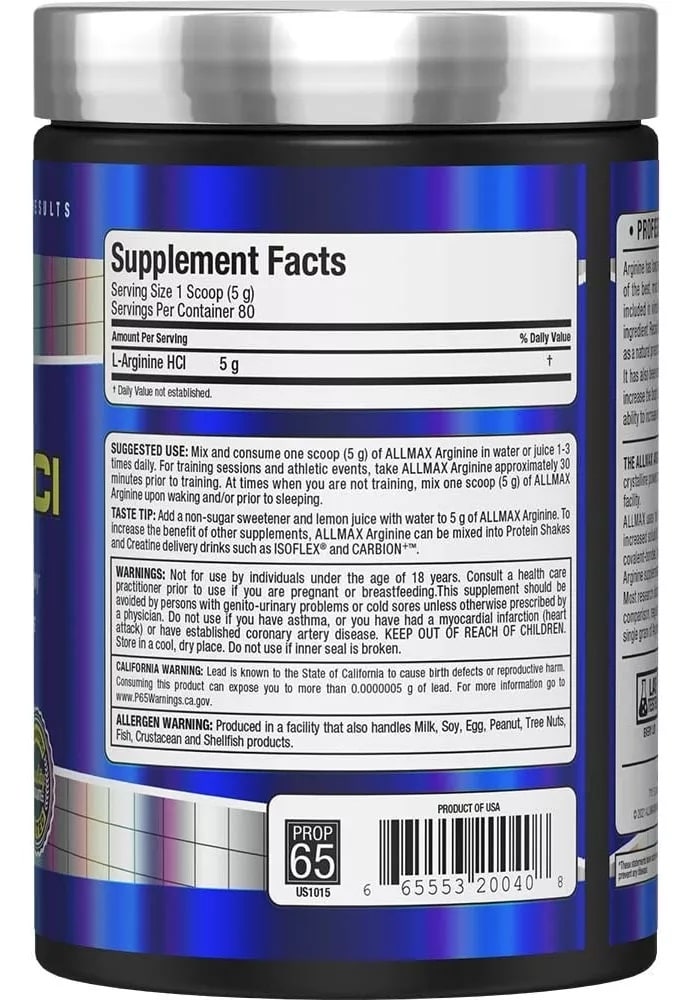 Arginina HCL AllMax 80 Servicios. 2