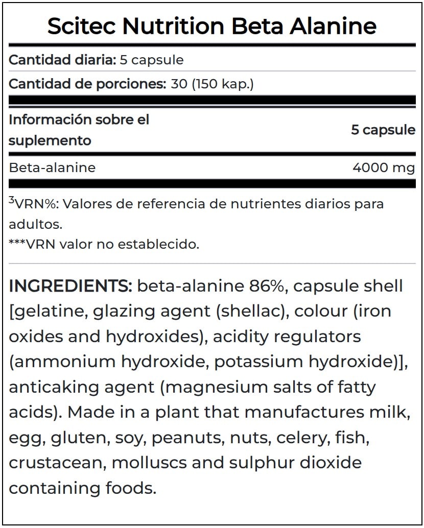 Beta Alanina Scitec Nutrition 150 Cápsulas. 2