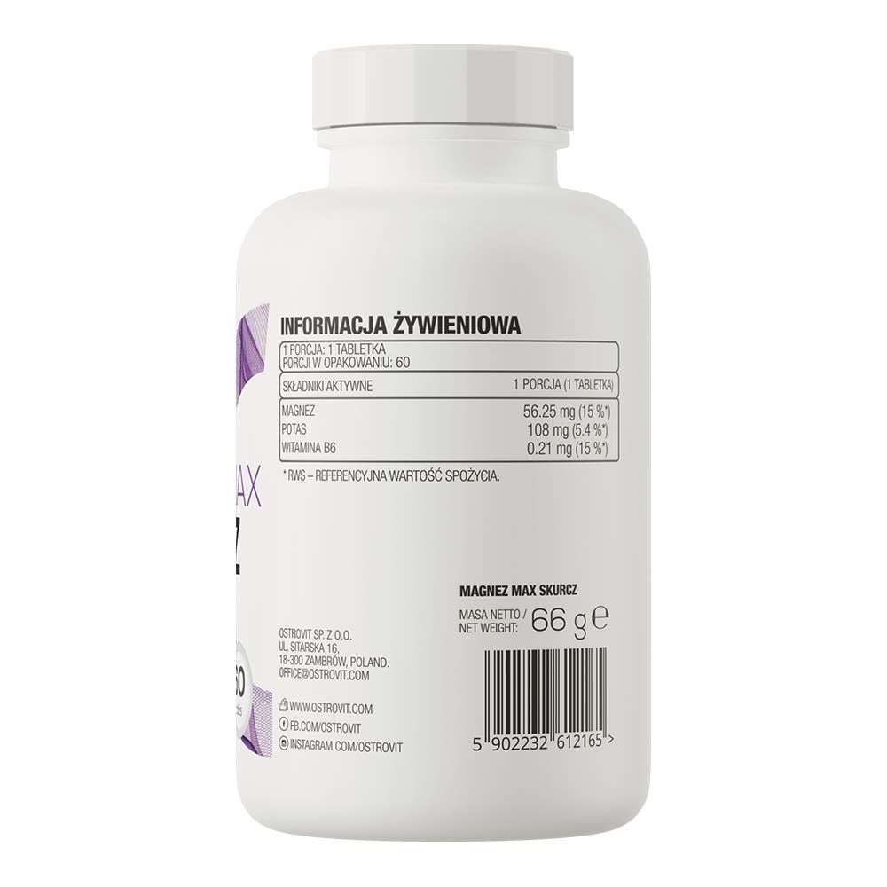 Magnez Max Magnesio + Potasio + Vitamina B6 Ostrovit 60 Tabletas.2