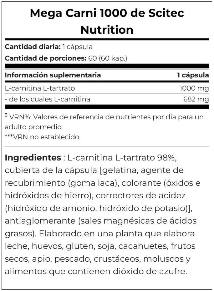 Mega Carnitina 1000MG Scitec Nutrition 60 Capsulas. 2