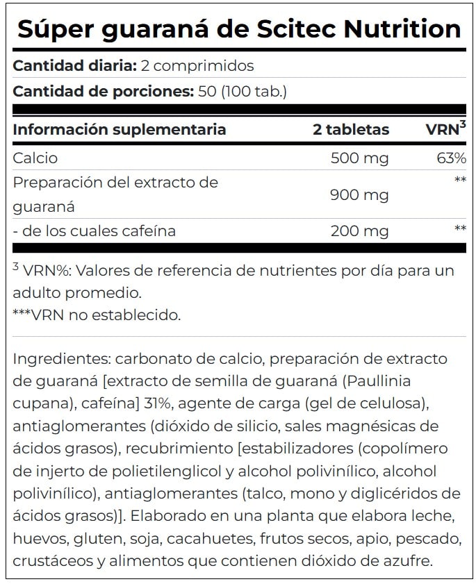 Guaraná y Calcio 1400MG Scitec Nutrition 100 Capsulas. 3
