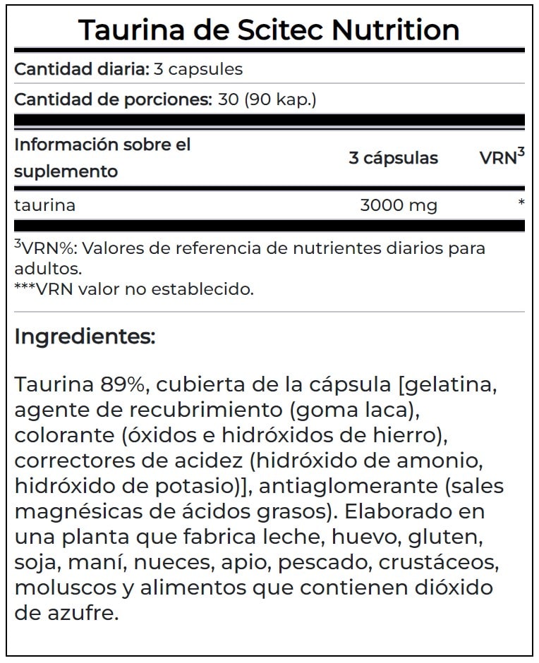 Taurina 3000MG Scitec Nutrition 90 Capsulas. 2