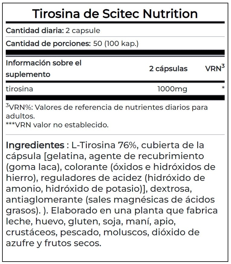 Tirosina 1000MG Scitec Nutrition 100 Capsulas. 2