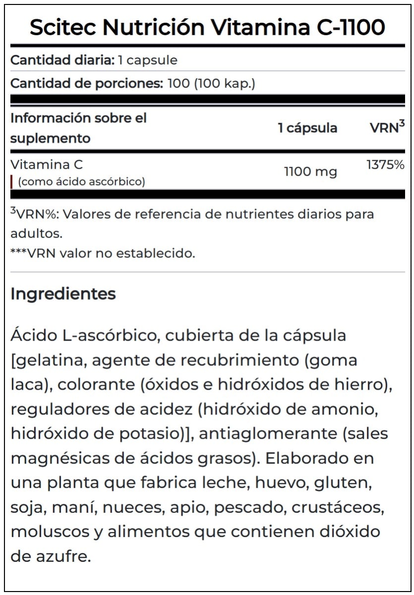 Vitamina C 1100MG Scitec Nutrition 100 Capsulas. 2