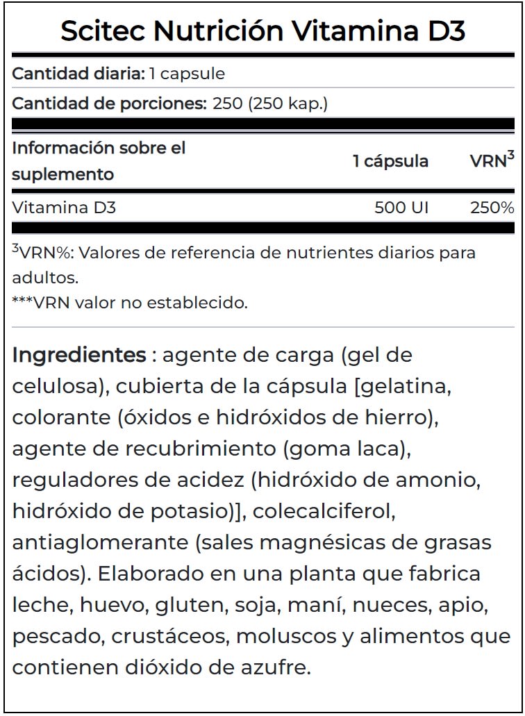 Vitamina D3 500UI Scitec Nutrition 250 Capsulas.2