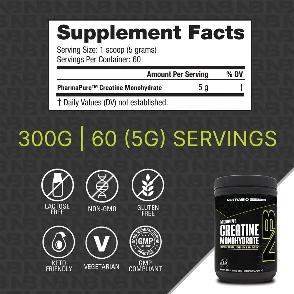 Creatina Monohidratada NutraBio 300 g – 60 Porciones 2